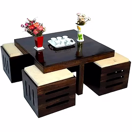 Ramdoot furniture Solid Wood Nesting Coffee Table Set In Warm Chestnut Finish