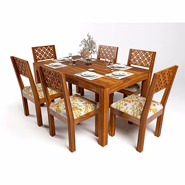 Ramdoot Furniture Solid Sheesham Wood Dining Table 6 Seater | Wooden Dinning Table Six Seater with Chairs | Home Dining Room Set with 6 Chairs for Hotel &amp; Restaurants | Chairs With Cushion | Rosewood,