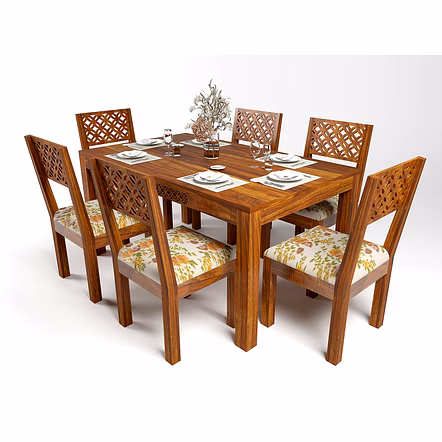 Ramdoot Furniture Solid Sheesham Wood Dining Table 6 Seater | Wooden Dinning Table Six Seater with Chairs | Home Dining Room Set with 6 Chairs for Hotel & Restaurants | Chairs With Cushion | Rosewood,