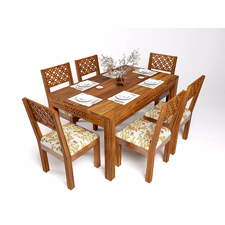 Ramdoot Furniture Solid Sheesham Wood Dining Table 6 Seater | Wooden Dinning Table Six Seater with Chairs | Home Dining Room Set with 6 Chairs for Hotel & Restaurants | Chairs With Cushion | Rosewood,