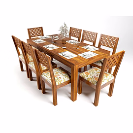Ramdoot Furniture Solid Sheesham Wood Dining Table 8 Seater | Wooden Dinning Table Eight Seater with Chairs | Home Dining Room Set with 8 Chairs for Hotel &amp; Restaurants | Chairs With Cushion | Rosewoo