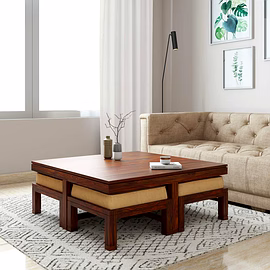 Ramdoot furniture Solid Wood Coffee Table Set In Teak Finish