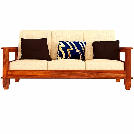 Ramdoot furniture wooden sofa set 5 seater 3+1+1 for living room ( honey finish)