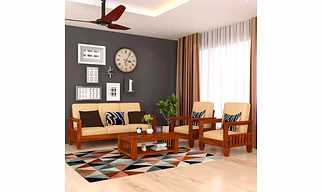 Ramdoot furniture wooden sofa set 5 seater 3+1+1 for living room ( honey finish)