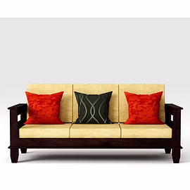 Ramdoot furniture wooden sofa set 5 seater 3+1+1 for living room ( Walnut finish)