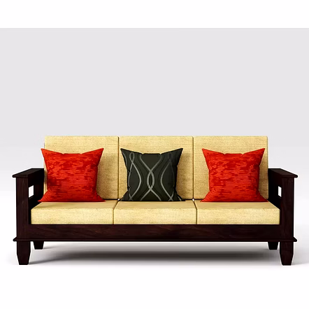 Ramdoot furniture wooden sofa set 5 seater 3+1+1 for living room ( Walnut finish)