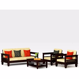 Ramdoot furniture wooden sofa set 5 seater 3+1+1 for living room ( Walnut finish)