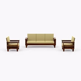 Ramdoot furniture wooden sofa set 5 seater 3+1+1 for living room ( Teak finish)