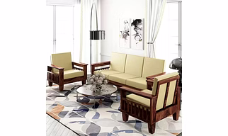 Ramdoot furniture wooden sofa set 5 seater 3+1+1 for living room ( Teak finish)