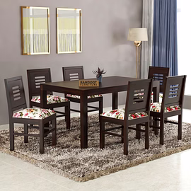 Ramdoot furniture 6 Seater Dining Table Set ( Walnut finish)