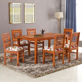 Ramdoot furniture 6 Seater Dining Table Set ( teak finish)