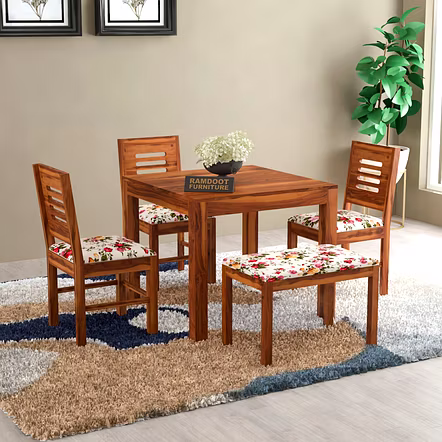 RAMDOOT FURNITURE 4 SEATER DINING TABLE SET ( Teak finish)