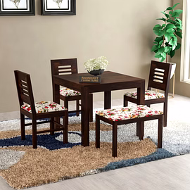 RAMDOOT FURNITURE 4 SEATER DINING TABLE SET ( walnut finish)