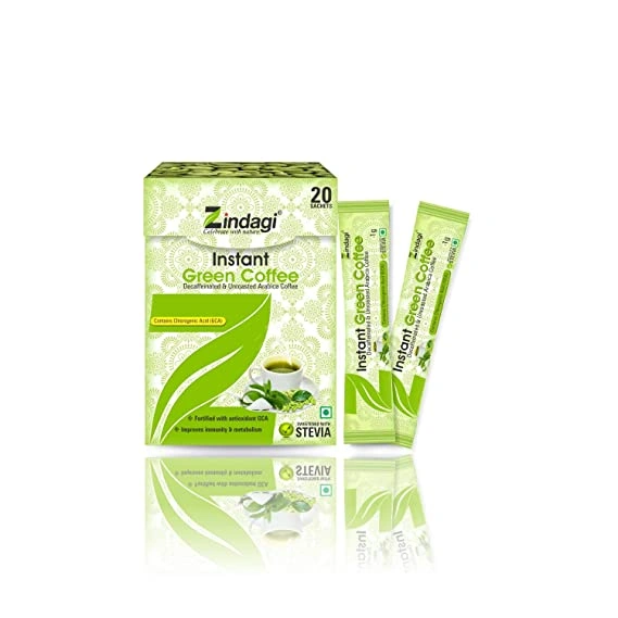 Zindagi Instant Green Coffee Sachets - Pure Green Coffee Extract Sweeten With Stevia (20 sachets)-1
