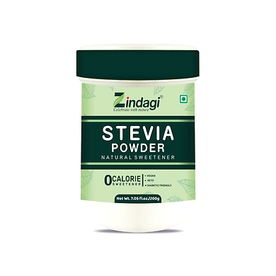 Zindagi Stevia Powder - 100% Natural &amp; Zero Calories Sweetener - Sugar-Free Stevia Extract Powder- Sugar Substitute - 200 gm-11772104