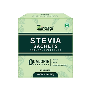Zindagi Stevia Sachets - 100% Natural Sugar free Sweetener for Weight lose and Diabetics- Keto Friendly - 50 Sachets-11697948