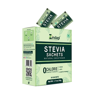 Zindagi Stevia Sachets - 100% Natural Sugar free Sweetener for Weight lose and Diabetics- Keto Friendly - 50 Sachets-1