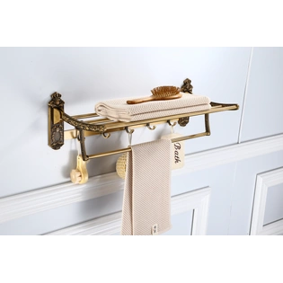 Towel Rack for Your Bathroom, Space Saving and Convenient Towel Holder, Double Towel Bar with Towel Hooks, The Perfect Antique Style Addition to Your Bathroom Décor(Gold)