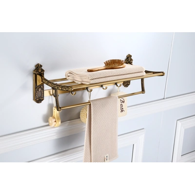 Towel Rack for Your Bathroom, Space Saving and Convenient Towel Holder, Double Towel Bar with Towel Hooks, The Perfect Antique Style Addition to Your Bathroom Décor(Gold)