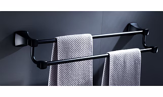 ALORE Double Towel Rack/Towel Bar Matte Black Solid Wall Mounted Towel Hanger Organizer for Luxury Bathroom/ DIY Bathroom Accessories Black