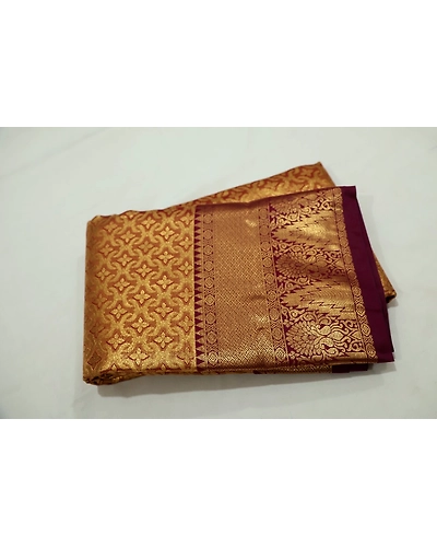 Golden yellow red saree with exclusive design-12685327