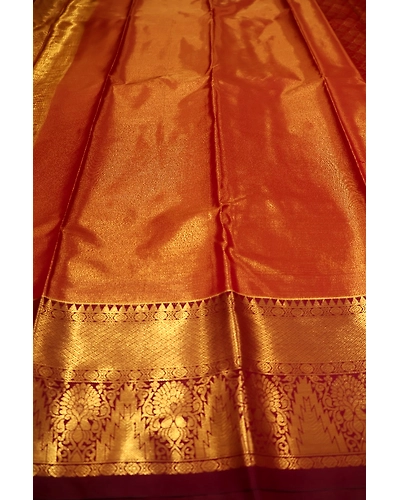 Golden yellow red saree with exclusive design-3
