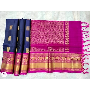 Luxurious Soft Pattu Navy Blue Saree with Kanchi Border Weaving