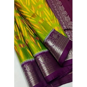 Pure silk ikkat weaving with kanchi border