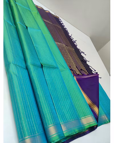 Seagreen Light Weight Handloom Silk Saree - Dharmavaram Weaving-12827774