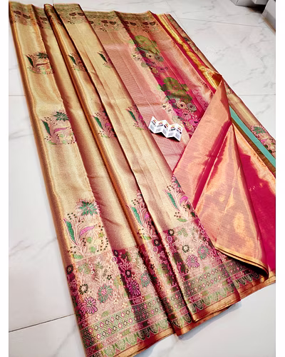Exquisite Meenakari Tissu Wedding Saree - Traditional Elegance for Your Special Day-12830027