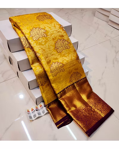 Pattu Kanchi Silk Yellow Wedding Sari - Traditional Elegance-12831985
