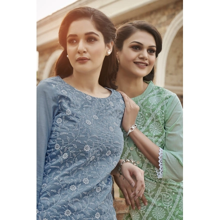 Green Party Wear Kurti And Pant-M-1