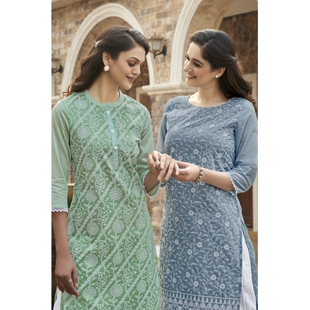 Green Party Wear Kurti And Pant-M-2