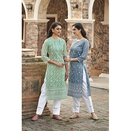 Green Party Wear Kurti And Pant-M-3