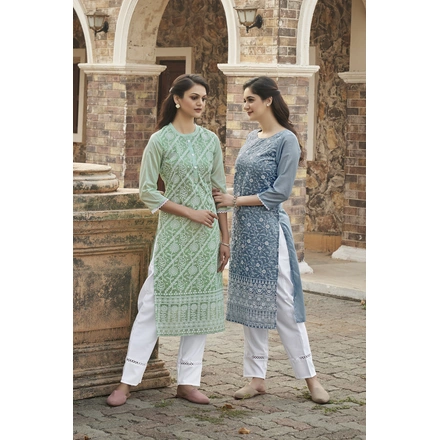 Green Party Wear Kurti And Pant-L-3
