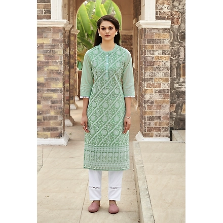 Green Party Wear Kurti And Pant-NH1074-XL