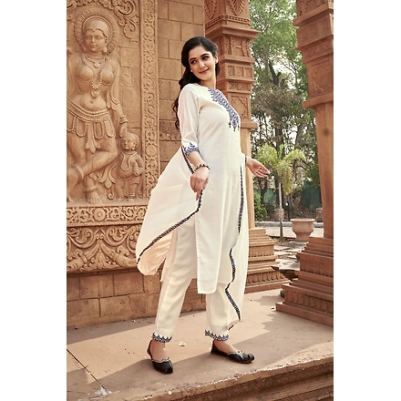 White Party Wear Kurti Set-L-2