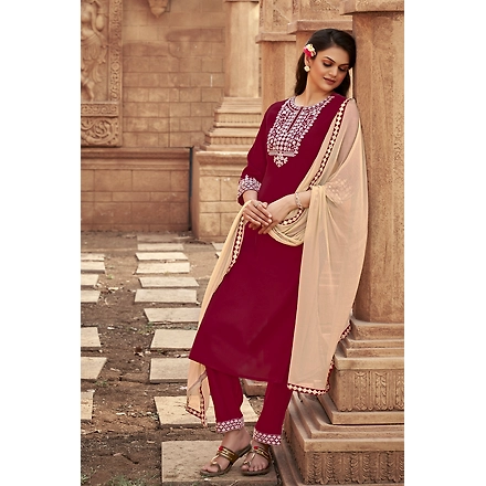 Red Party Wear Kurti Set-L-1