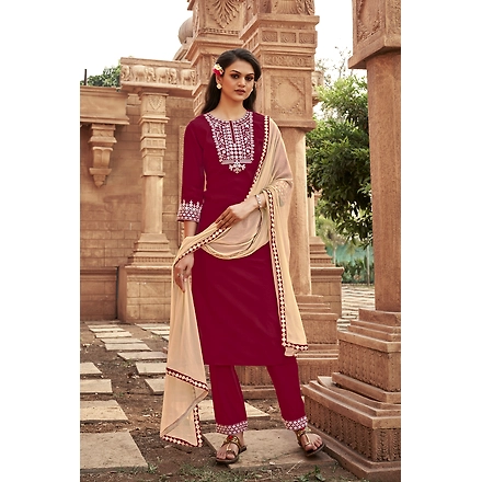 Red Party Wear Kurti Set-XL-2