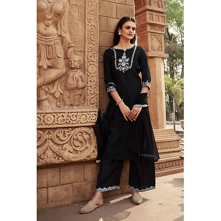 Black Party Wear Kurti Set-PrishaBlack-XXL