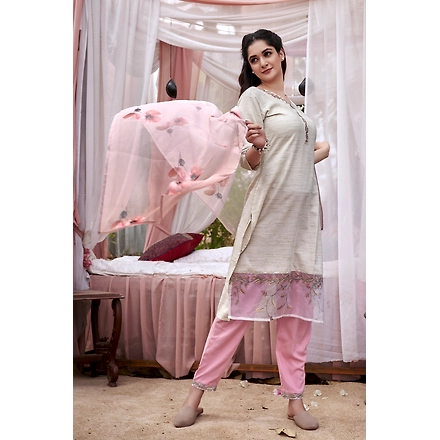Off White Party Wear Kurti Set-S-1