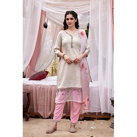 Off White Party Wear Kurti Set-XXL-3