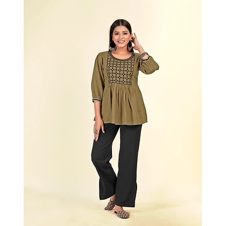 Pure Cotton Casual Wear Embroiderytop-M-1