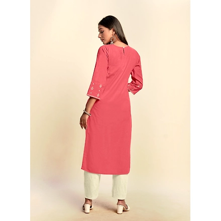 Pure Cotton Casual Wear Embroidery Kurti Set-M-4