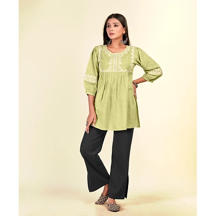 Pure Cotton Casual Wear Embroiderytop-L-1