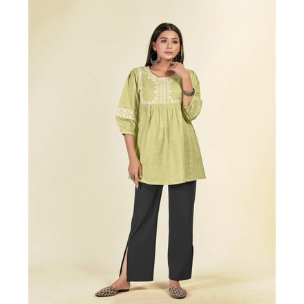Pure Cotton Casual Wear Embroiderytop-L-2