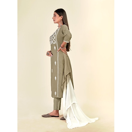 Pure Cotton Casual Wear Embroidery Kurti Set-L-1