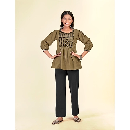 Pure Cotton Casual Wear Embroiderytop-XXL-2