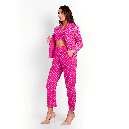 Pure Muslin Co-Ord Sets  With Blazer Table Print-XL-2
