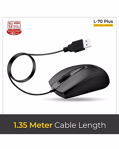 LAPCARE L-70 Plus Wired Optical Mouse with 1200 DPI - Black-l70